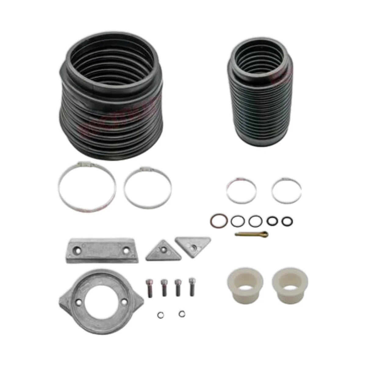 Image of various engine service and maintenance parts on a white background.