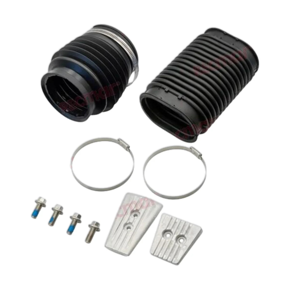 Image of various engine service and maintenance parts on a white background.