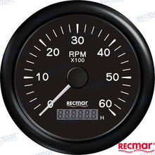RECMAR Tachometer 0-6000 RPM Black Face Marine Gauge OEM 07205