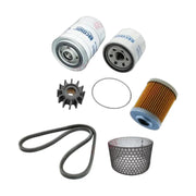 Image various engine service and maintenance parts on a white background.