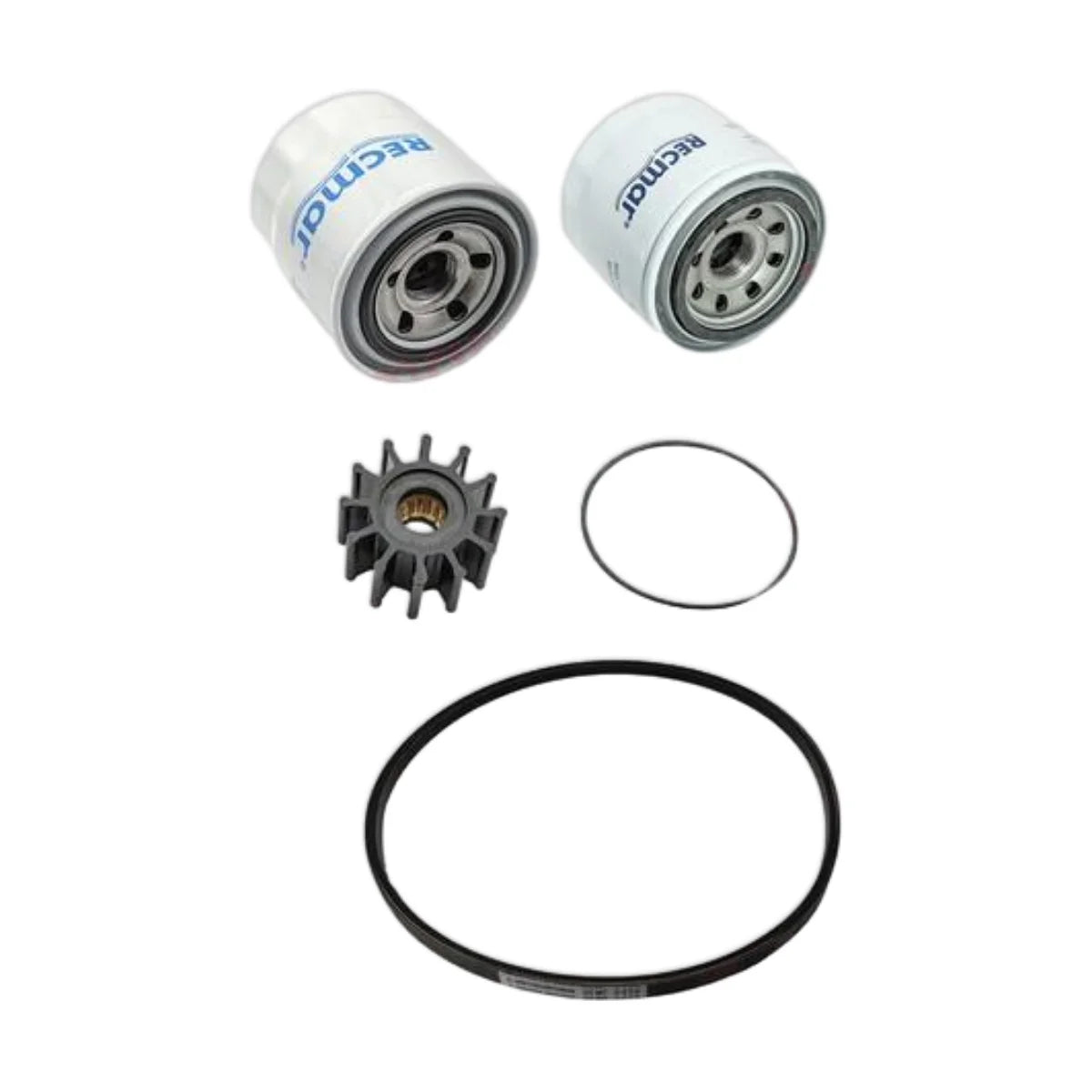 Image various engine service and maintenance parts on a white background.