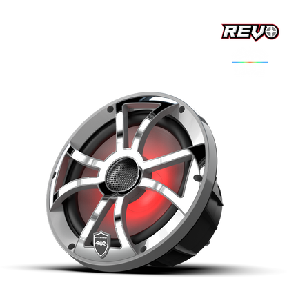 Sonidos húmedos | REVO 8-XSG-SS | Altavoces coaxiales de componentes con rejillas RGB XS-Gunmetal-Acero inoxidable | WETREVO8XSGSS