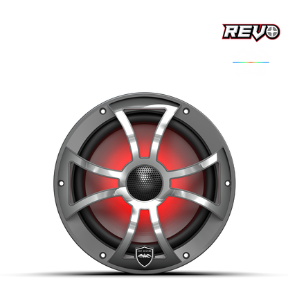 Sonidos húmedos | REVO 8-XSG-SS | Altavoces coaxiales de componentes con rejillas RGB XS-Gunmetal-Acero inoxidable | WETREVO8XSGSS