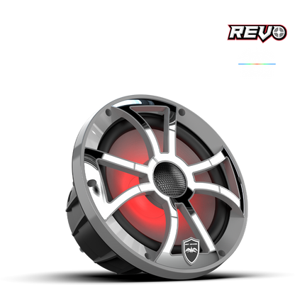 Sonidos húmedos | REVO 8-XSG-SS | Altavoces coaxiales de componentes con rejillas RGB XS-Gunmetal-Acero inoxidable | WETREVO8XSGSS