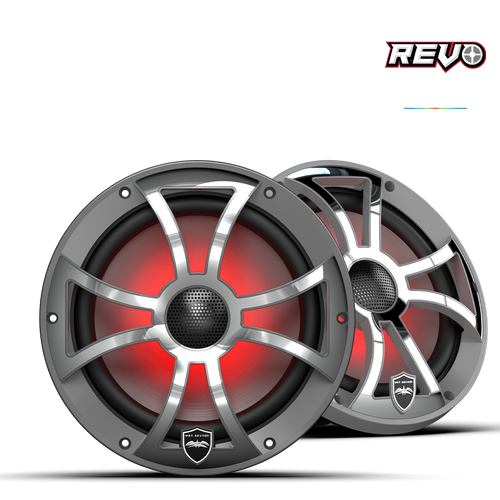 Sonidos húmedos | REVO 8-XSG-SS | Altavoces coaxiales de componentes con rejillas RGB XS-Gunmetal-Acero inoxidable | WETREVO8XSGSS