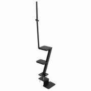 A black metal step ladder with three perforated steps and a mounting bracket at the base, shown on a plain white background.
