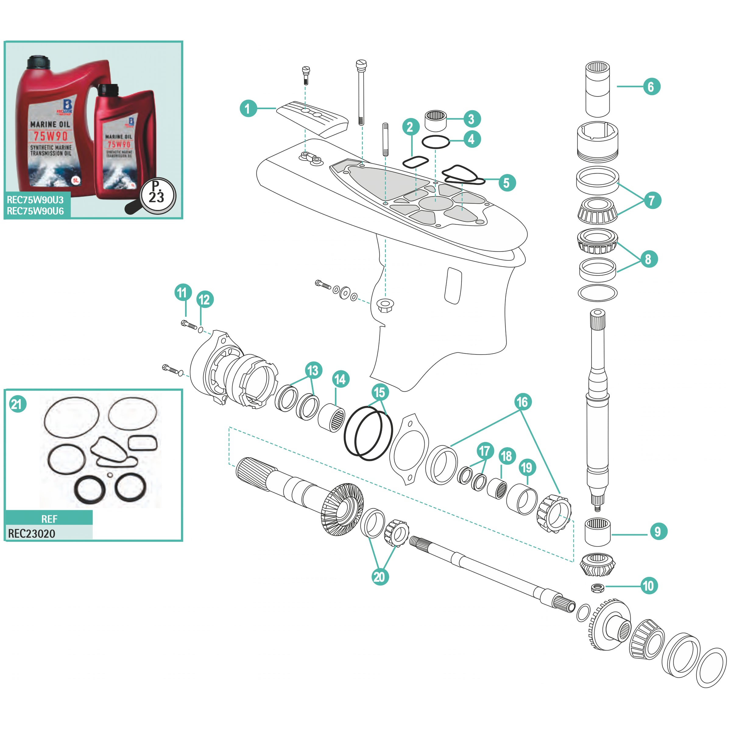 Volvo Penta DPS-A and DPS-B lower housing parts exploded diagram