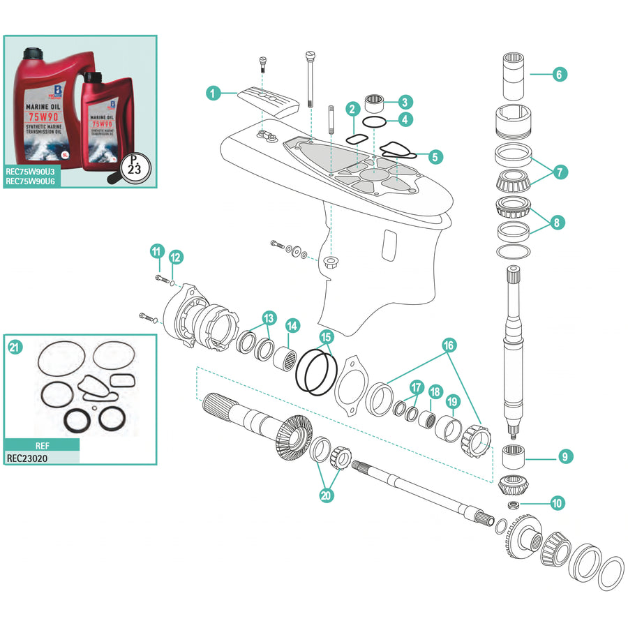 Volvo Penta DPS-A and DPS-B lower housing parts exploded diagram
