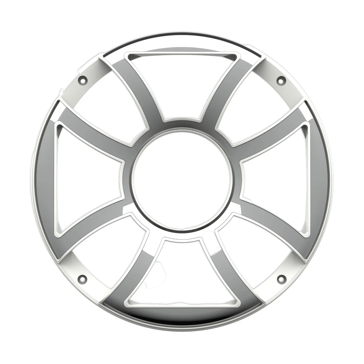 Image of a white speaker grille on a white background.