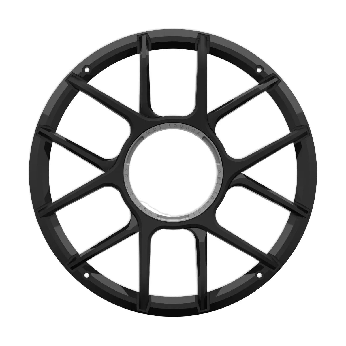 Image of a black speaker grille on a white background.