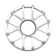 Image of a white speaker grille on a white background.