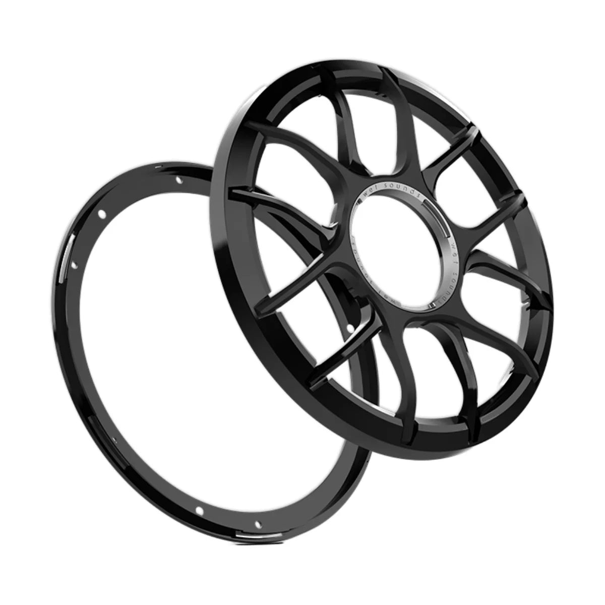 Image of a Wetsounds subwoofer grille on a white background.
