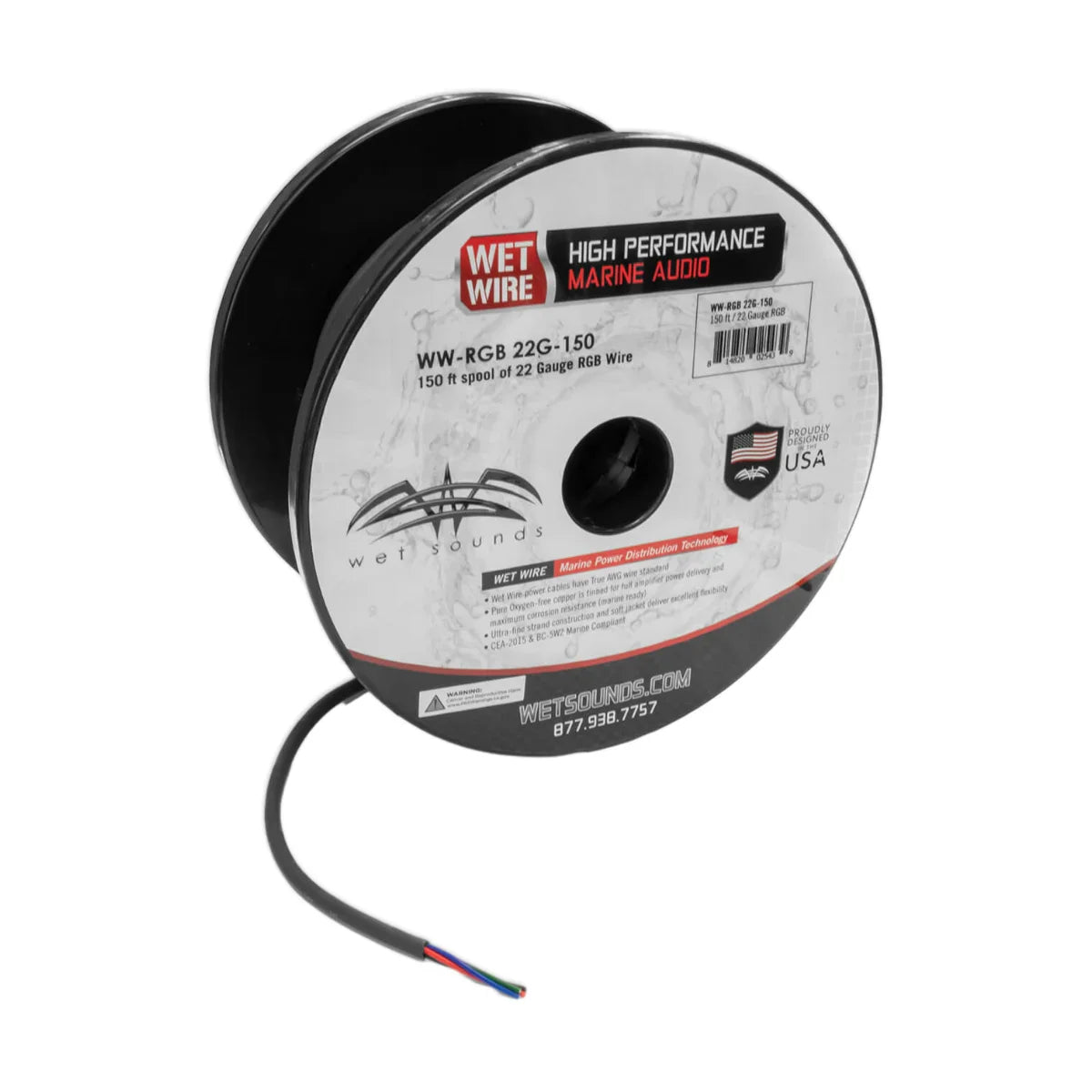 RGB LED Wire Spool Wet Sounds Genuine, 22 AWG 4-Conductor 150', OEM WWX-RGB 22G-150