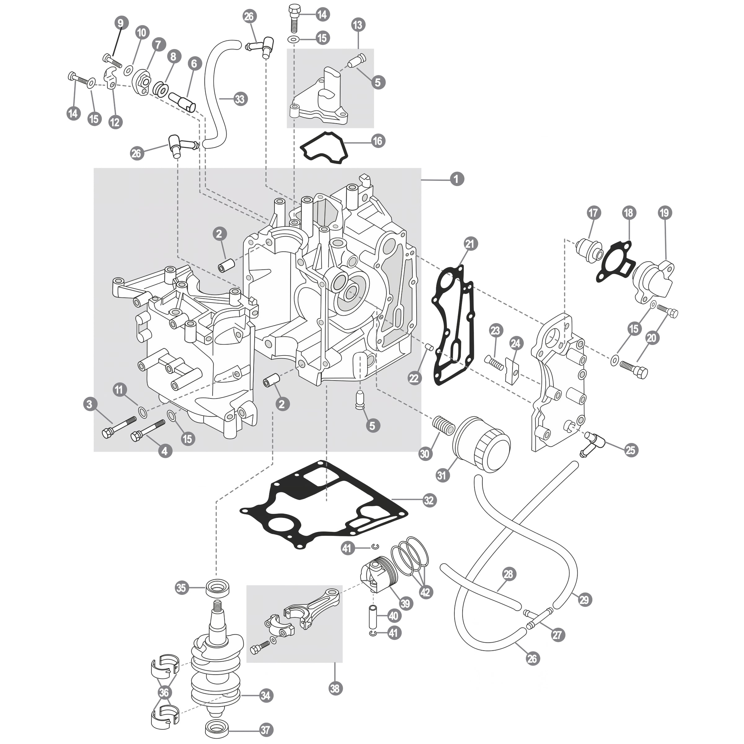 Yamaha F9.9 / F9.9C / F13.5 / F15 / F15A / 9C engine service and internal parts exploded diagram
