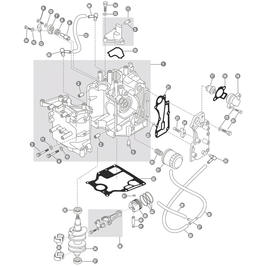 Yamaha F9.9 / F9.9C / F13.5 / F15 / F15A / 9C engine service and internal parts exploded diagram