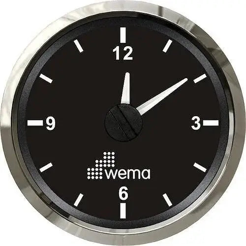 Analogue Clock Gauge | Wema UK | SKUs 110661+ - Black, Stainless - Wema UK marine part