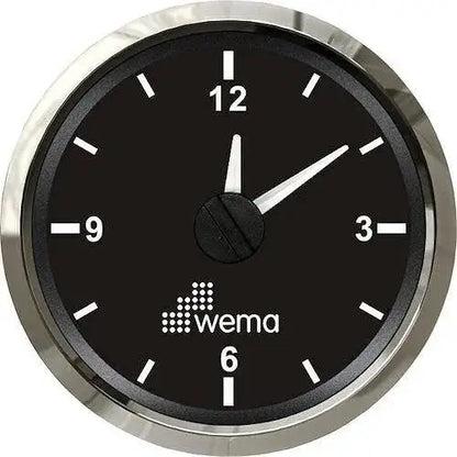 Analogue Clock Gauge | Wema UK | SKUs 110661+ - Black, Stainless - Wema UK marine part