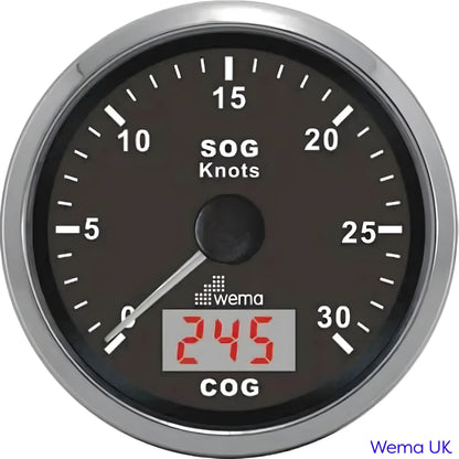Analogue GPS Speedometer | Wema UK | SKUs 110693+ - Black, Stainless, 30 Knots - Wema UK marine part
