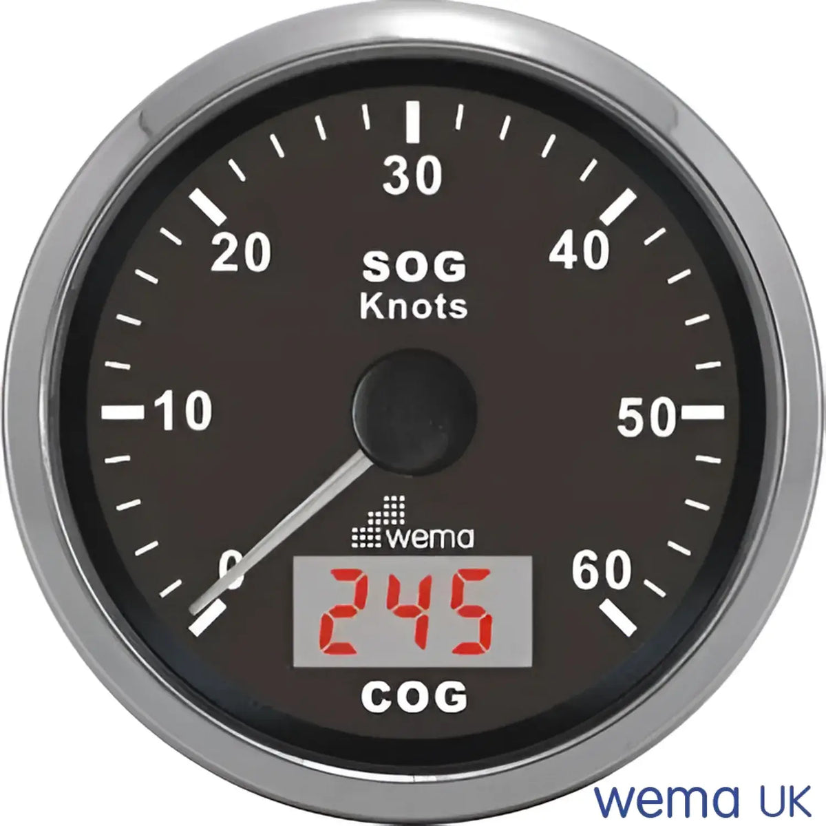 Analogue GPS Speedometer | Wema UK | SKUs 110693+ - Black, Stainless, 60 Knots - Wema UK marine part