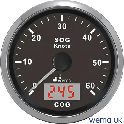 Analogue GPS Speedometer | Wema UK | SKUs 110693+ - Black, Stainless, 60 Knots - Wema UK marine part