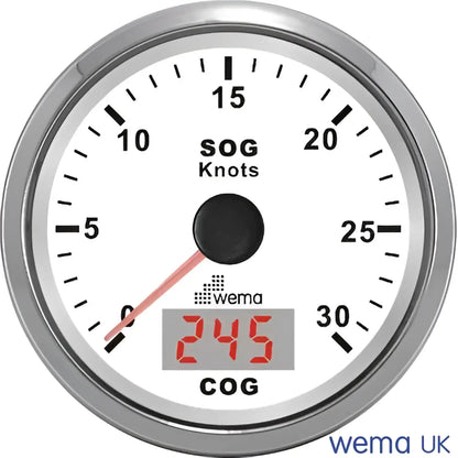 Analogue GPS Speedometer | Wema UK | SKUs 110693+ - White, Stainless, 30 Knots - Wema UK marine part