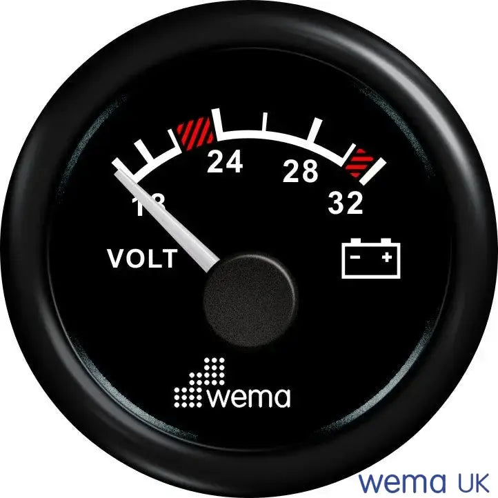 Analogue Voltmeter Gauge - 12/24V | Wema UK | SKUs 110630+ - Black, Black, 24v - Wema UK marine part