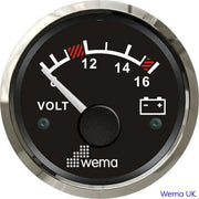 Analogue Voltmeter Gauge - 12/24V | Wema UK | SKUs 110630+ - Black, Stainless, 12v - Wema UK marine part