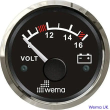 Analogue Voltmeter Gauge - 12/24V | Wema UK | SKUs 110630+ - Black, Stainless, 12v - Wema UK marine part