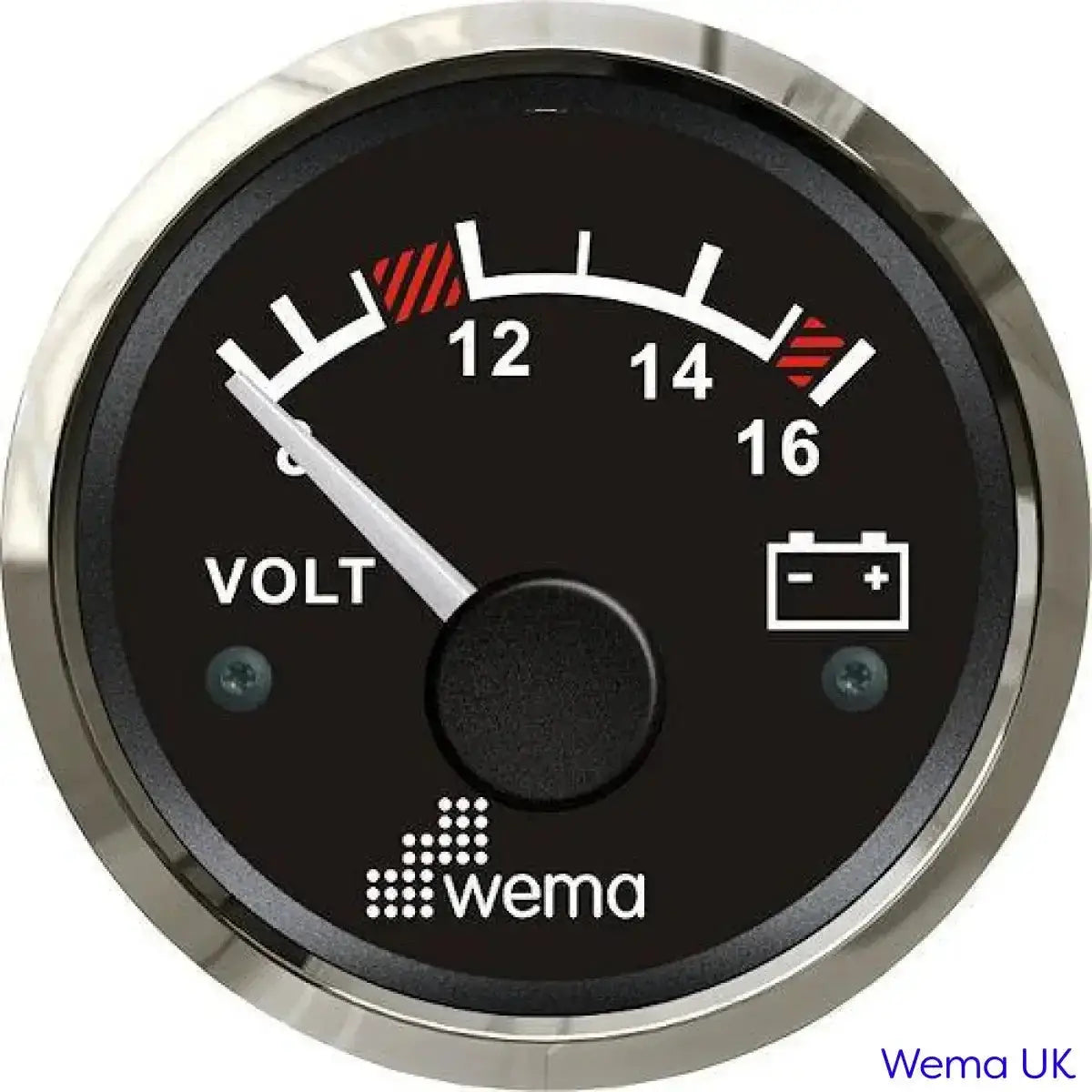 Analogue Voltmeter Gauge - 12/24V | Wema UK | SKUs 110630+ - Black, Stainless, 12v - Wema UK marine part