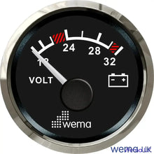 Analogue Voltmeter Gauge - 12/24V | Wema UK | SKUs 110630+ - Black, Stainless, 24v - Wema UK marine part