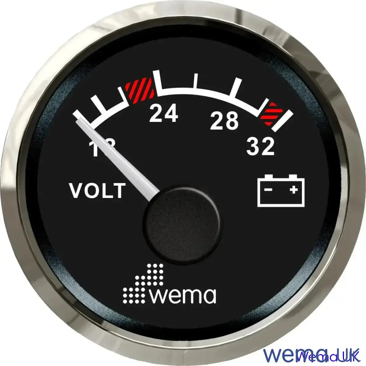 Analogue Voltmeter Gauge - 12/24V | Wema UK | SKUs 110630+ - Black, Stainless, 24v - Wema UK marine part