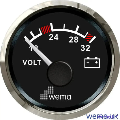 Analogue Voltmeter Gauge - 12/24V | Wema UK | SKUs 110630+ - Black, Stainless, 24v - Wema UK marine part