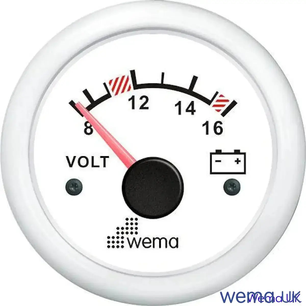 Analogue Voltmeter Gauge - 12/24V | Wema UK | SKUs 110630+ - White, White, 12v - Wema UK marine part