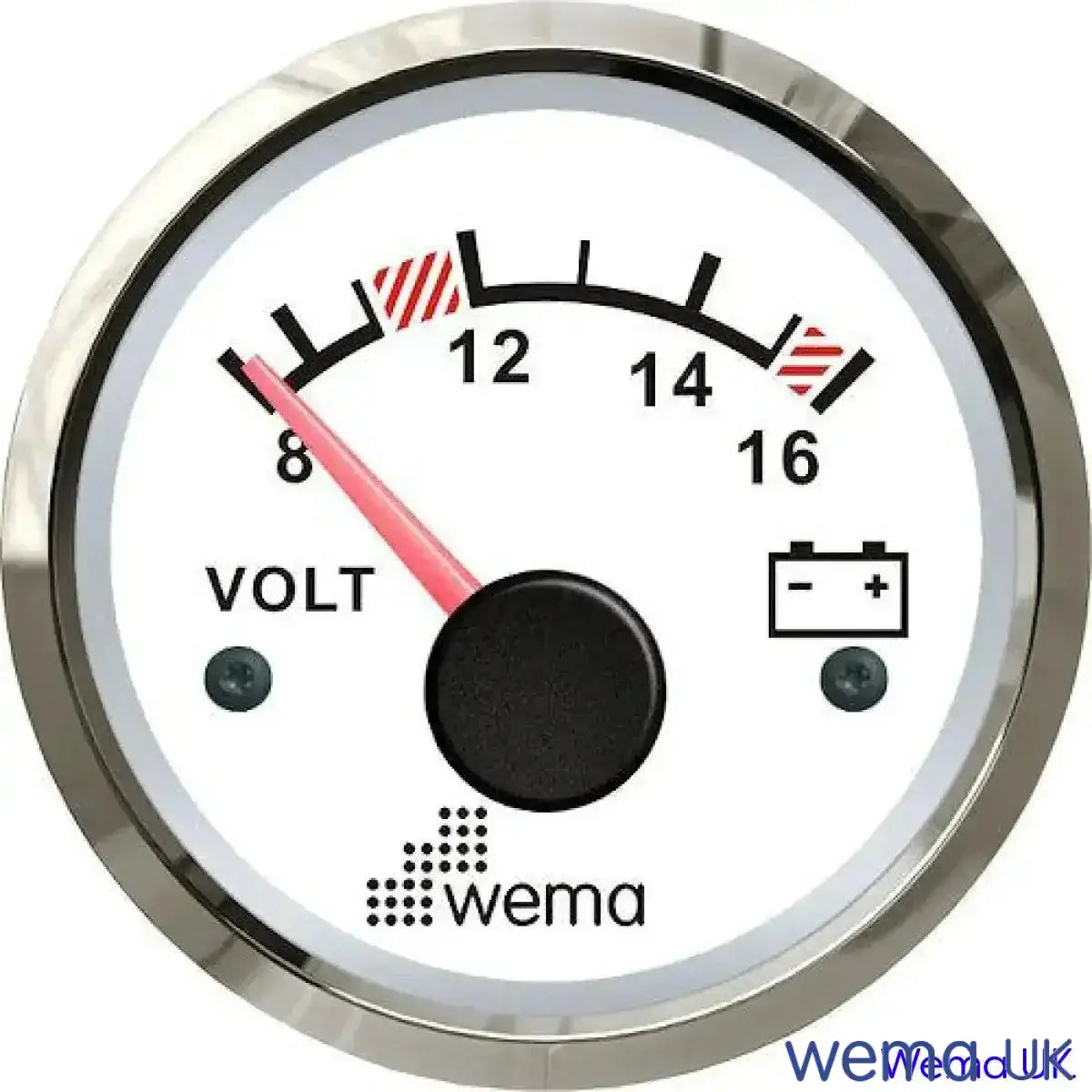 Analogue Voltmeter Gauge - 12/24V | Wema UK | SKUs 110630+ - White, Stainless, 12v - Wema UK marine part