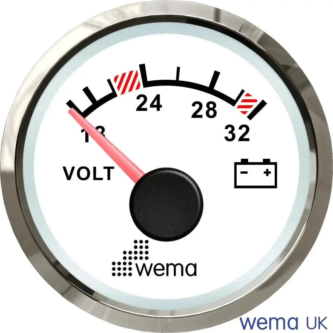 Analogue Voltmeter Gauge - 12/24V | Wema UK | SKUs 110630+ - White, Stainless, 24v - Wema UK marine part