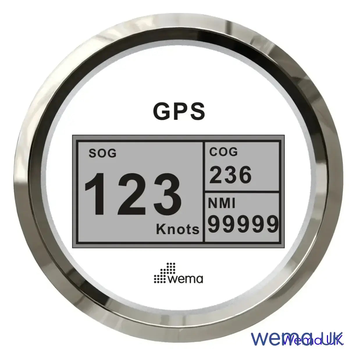 Digital GPS Speedometer | Wema UK | SKUs 110607+ - White, Stainless, 0-99 - Wema UK marine part