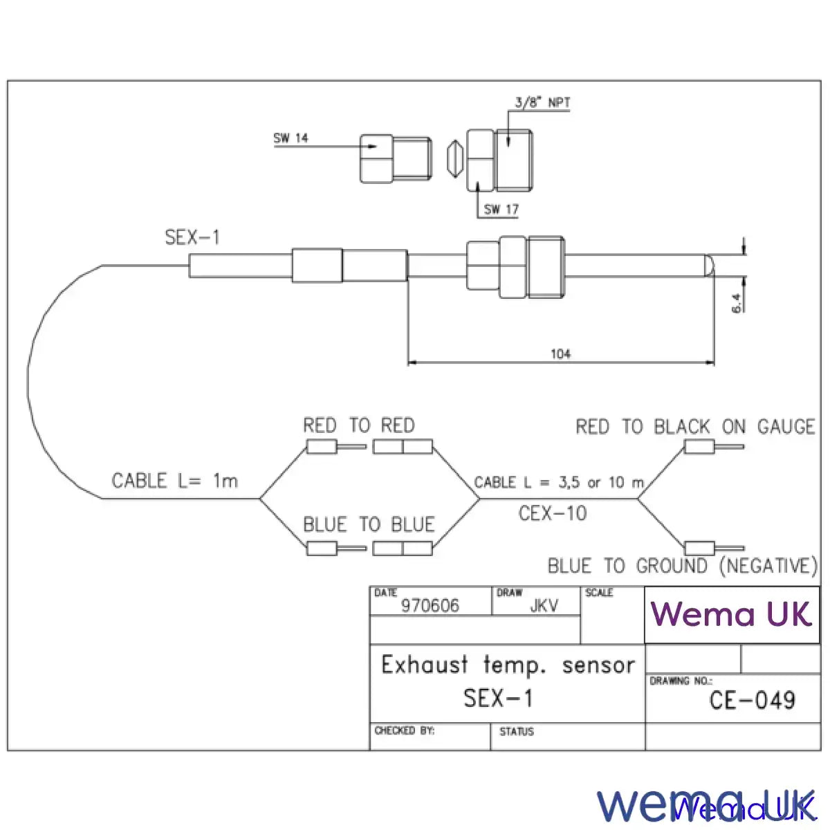 Exhaust Temperature Sender | Wema UK | SKUs 150210+ - Wema UK marine part