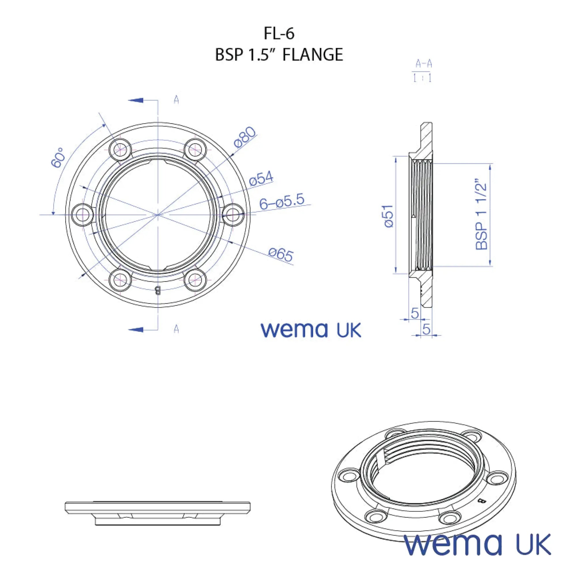 FL-6 Tank Fitting Flange 1.5" BSP | Wema UK | SKU WUFL6 - Wema UK marine part