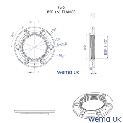 FL-6 Tank Fitting Flange 1.5" BSP | Wema UK | SKU WUFL6 - Wema UK marine part