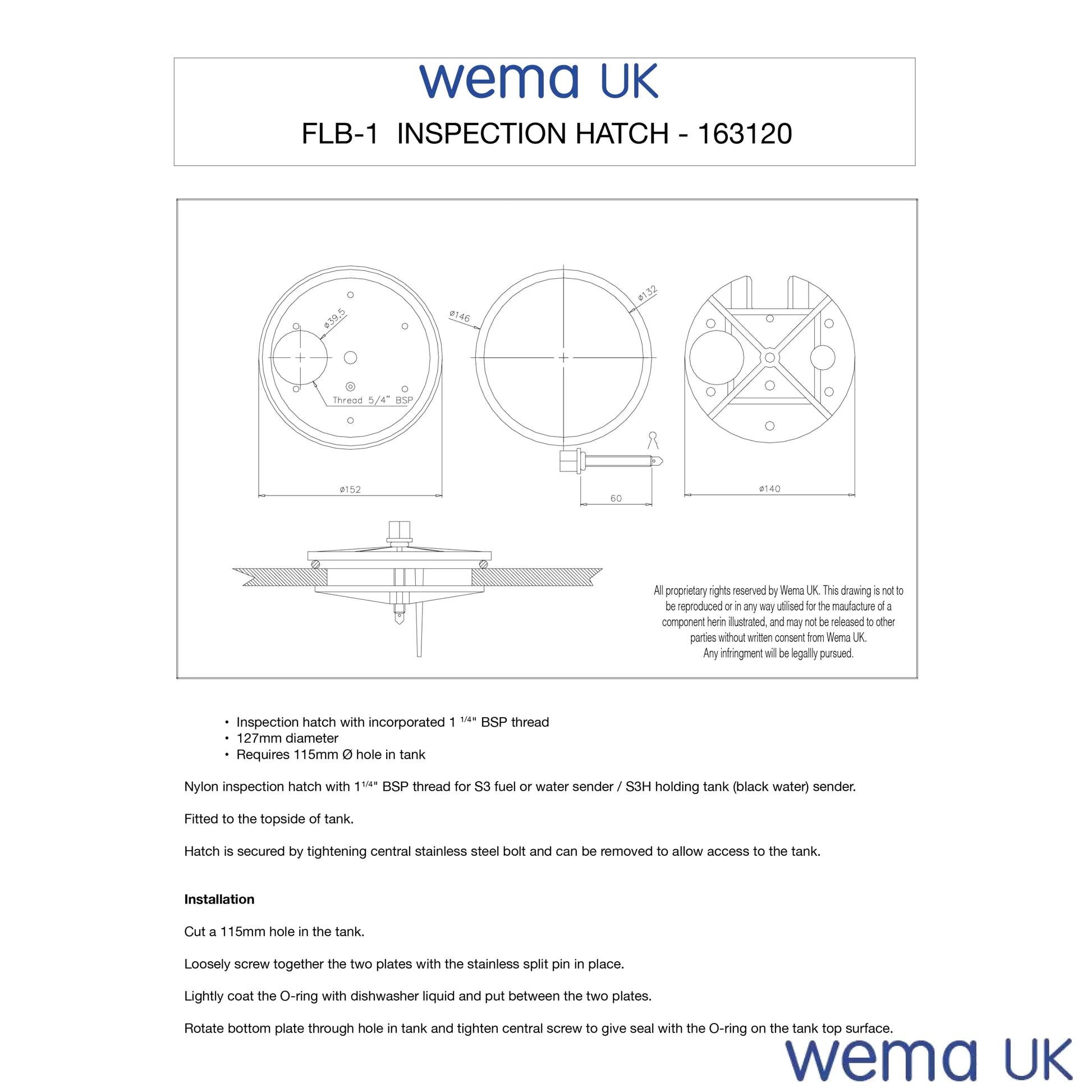 FLB-1 Inspection Hatch with Sender Fitting | Wema UK | SKU 163120 - Wema UK marine part