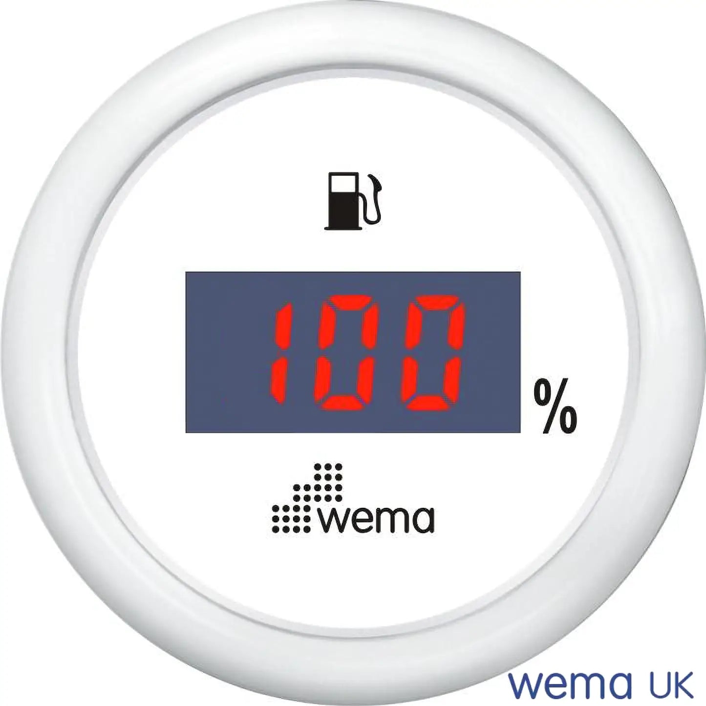 Fuel Level Digital Gauge - 0-190 Ohm | Wema UK | SKUs 110602+ - White, White, European (0-190ohms) - Wema UK marine part