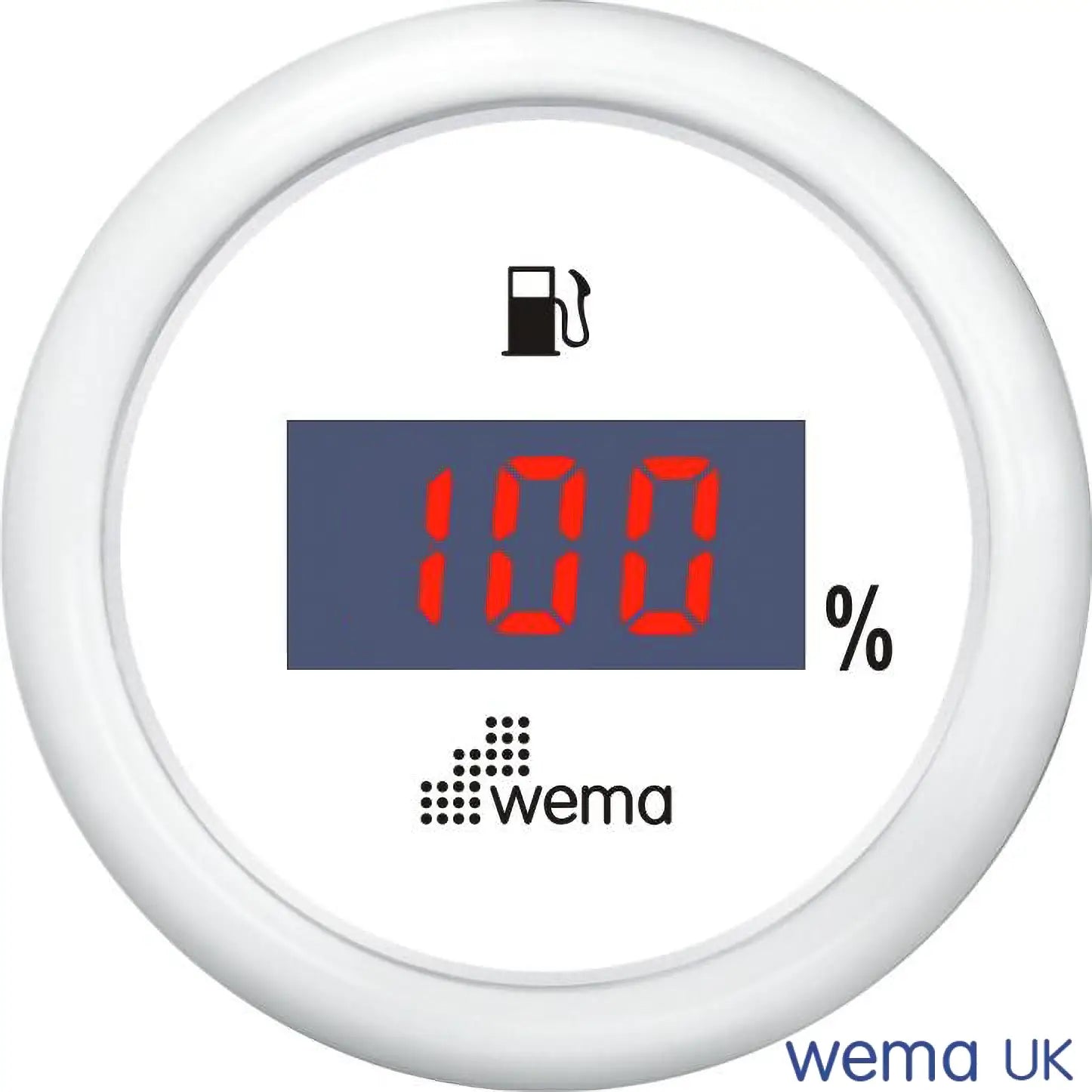 Fuel Level Digital Gauge - 0-190 Ohm | Wema UK | SKUs 110602+ - White, White, European (0-190ohms) - Wema UK marine part