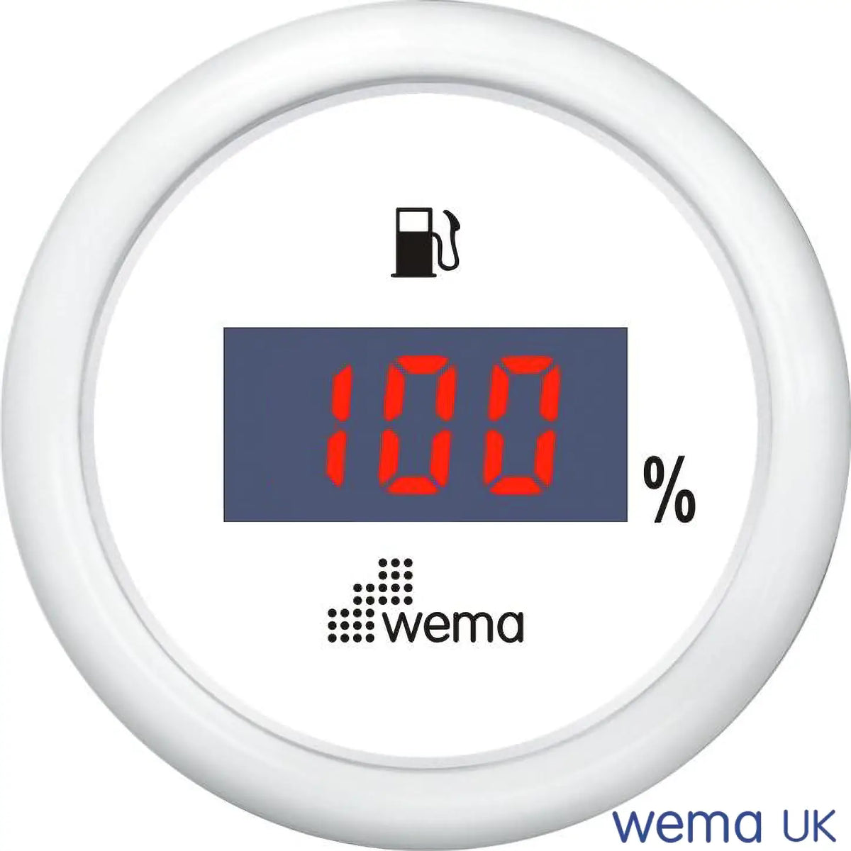 Fuel Level Digital Gauge - 0-190 Ohm | Wema UK | SKUs 110602+ - White, White, European (0-190ohms) - Wema UK marine part