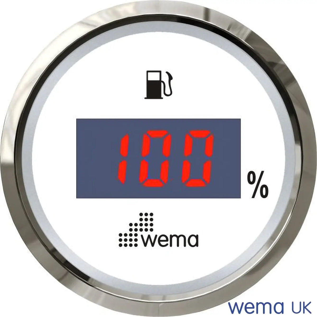Fuel Level Digital Gauge - 0-190 Ohm | Wema UK | SKUs 110602+ - White, Stainless, European (0-190ohms) - Wema UK marine part