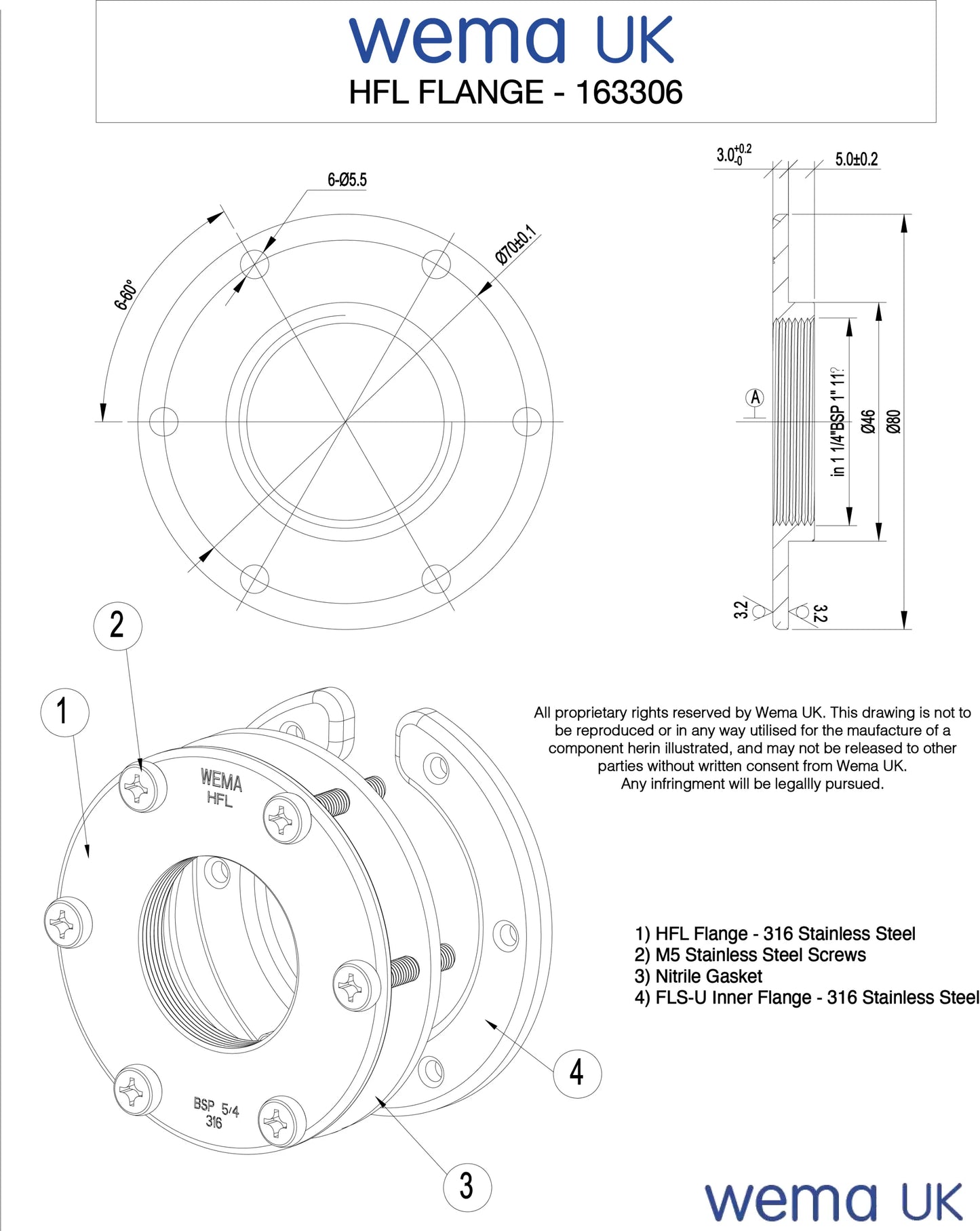 HFL Tank Fitting Flange | Wema UK | SKU 163306 - Wema UK marine part