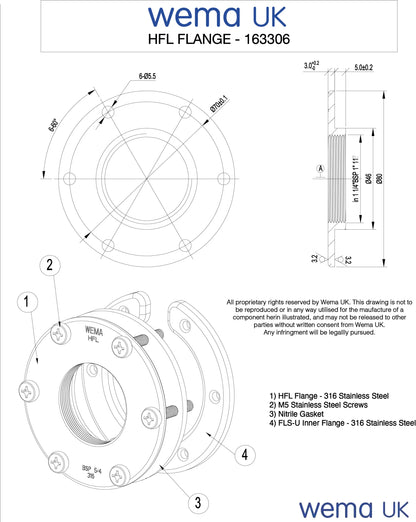 HFL Tank Fitting Flange | Wema UK | SKU 163306 - Wema UK marine part