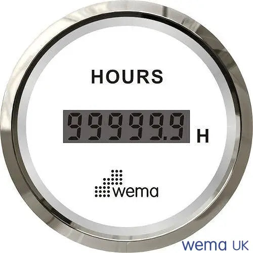Hour Meter Digital Gauge | Wema UK | SKUs 110651+ - White, Stainless - Wema UK marine part