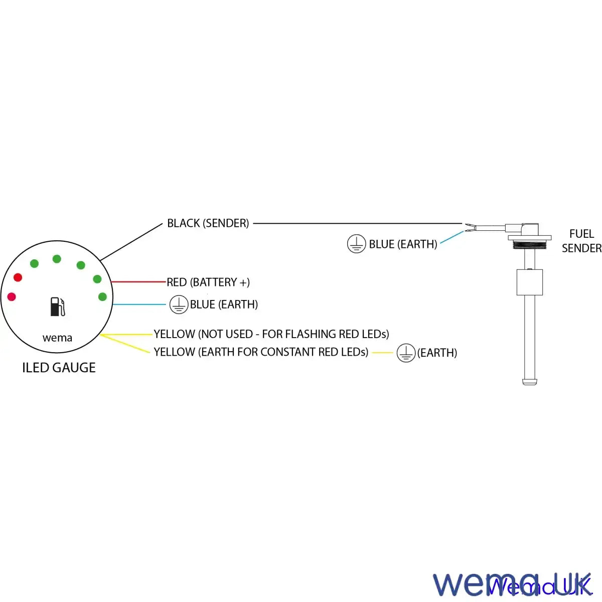 LED Level Gauge - 0-190 Ohm | Wema UK | SKUs 110333+ - Wema UK marine part