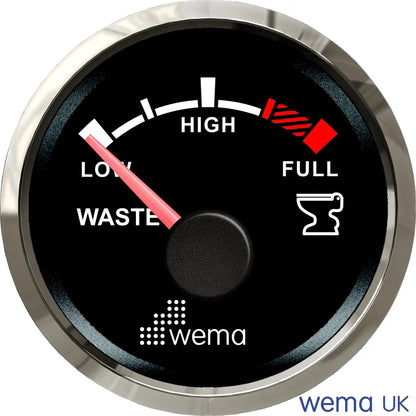 NMEA 2000 52mm Gauge | Wema UK | SKUs 210620+ - Holding Tank, Black / Silver - Wema UK marine part