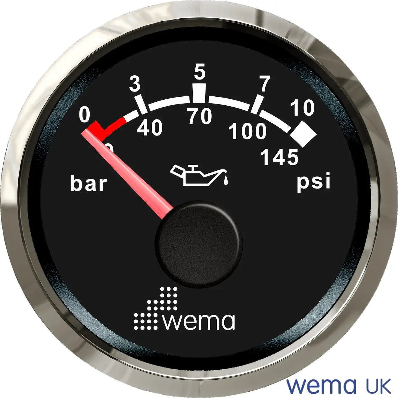 NMEA 2000 52mm Gauge | Wema UK | SKUs 210620+ - Oil Pressure 10 bar, Black / Silver - Wema UK marine part